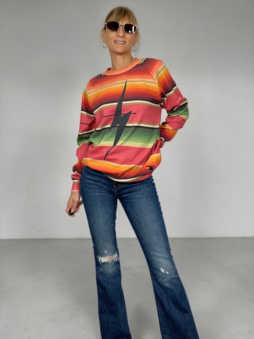 Aviator Nation Serape Bolt Stitch Sweatshirt L Striped Crewneck Long Sleeve - Picture 16 of 16